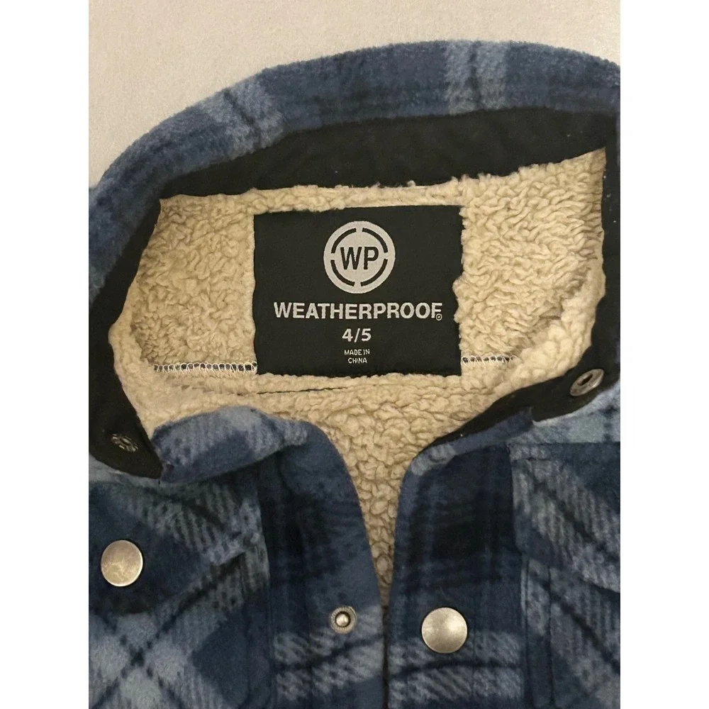 Weatherproof Boys Blue Plaid Sherpa Lined Fleece Shirt Jacket Shacket Size 4/5